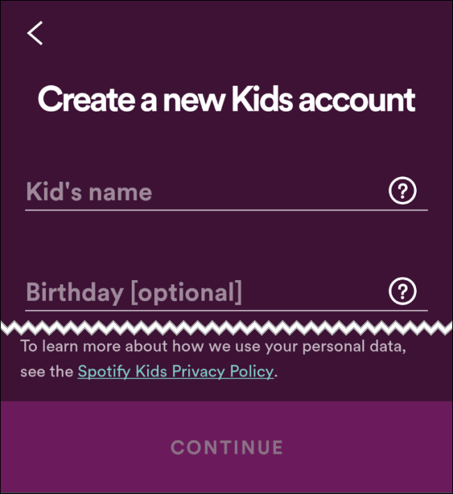 Enter Child Name Spotify Kids