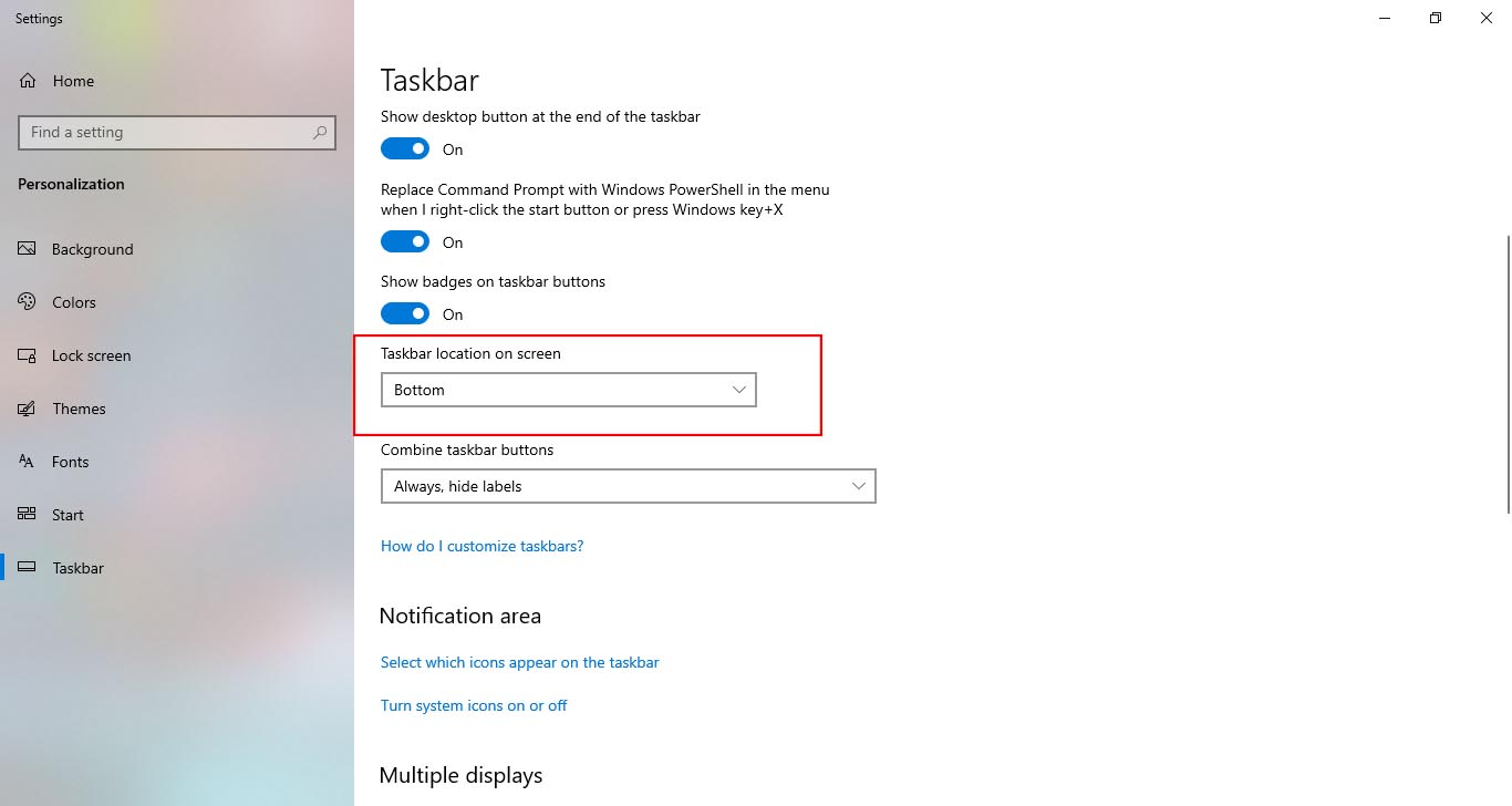 Change TaskBar Location In Windows 10