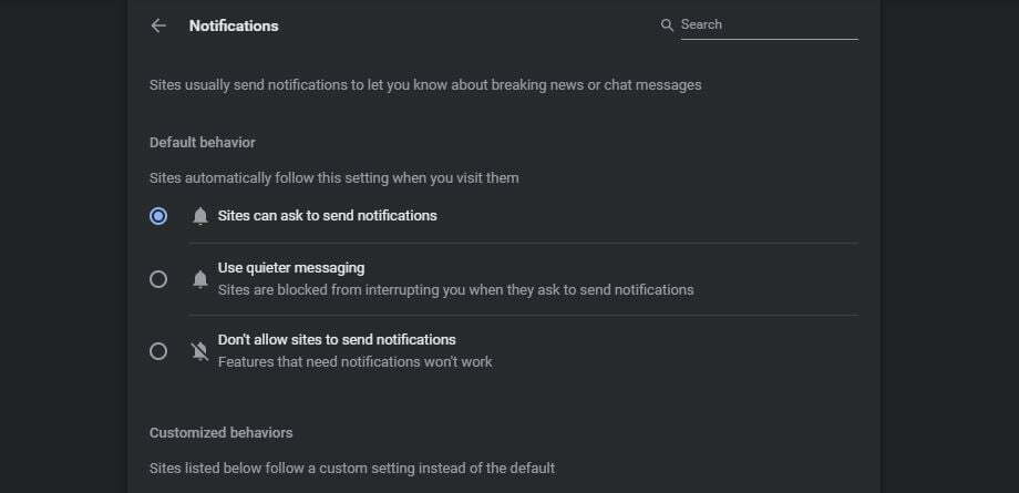 Dont Allow sites to Send Notifications