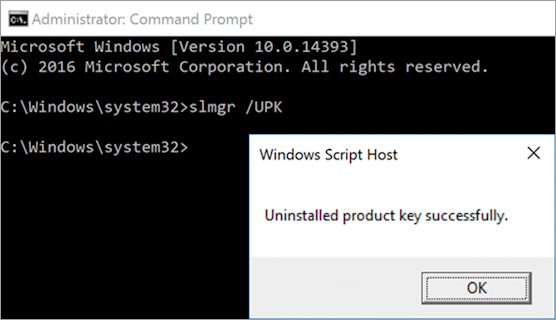 Uninstalled Product Key slmgr/upk