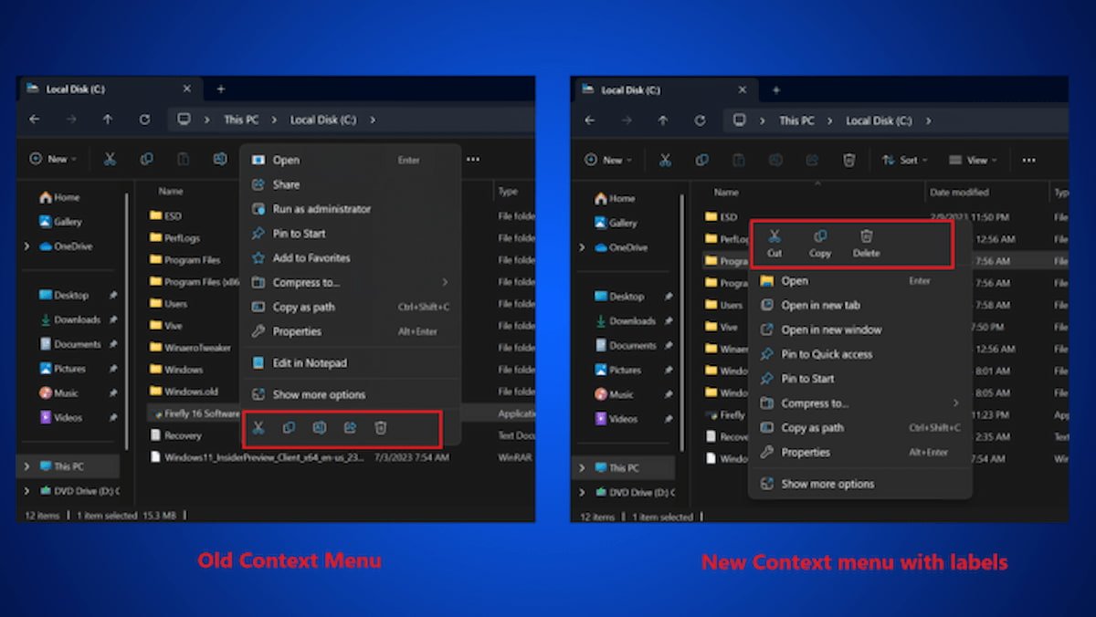 File Explorer added labels to context menu icons