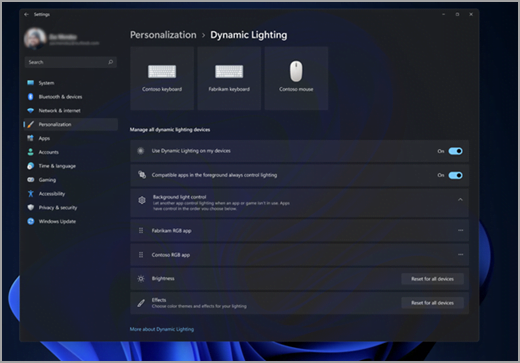 Windows 11 Control Panel with Dynamic Lighting