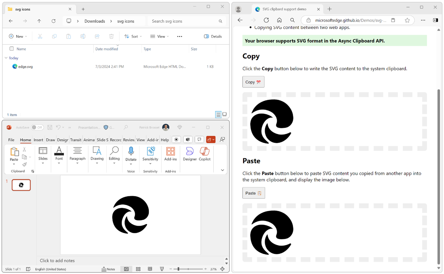 An image showing how SVG files are copied between the browser and apps