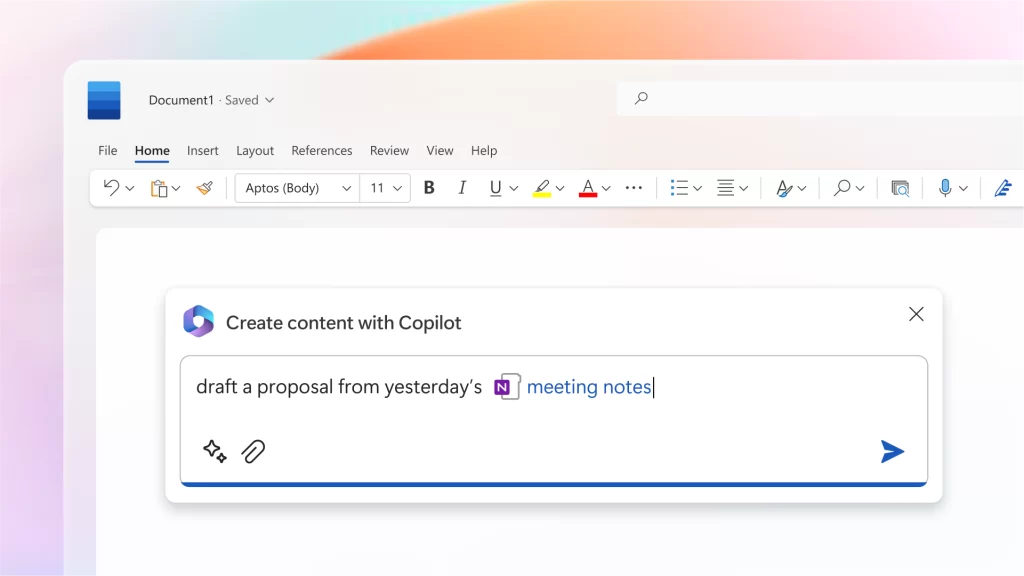 A window showing Copilot in Word