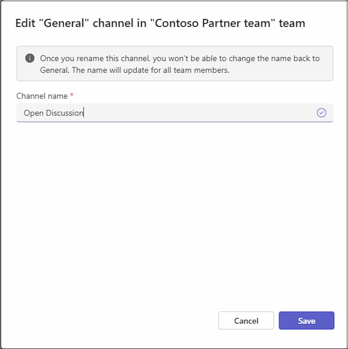 Image of how the Teams General Channel Rename feature is displayed