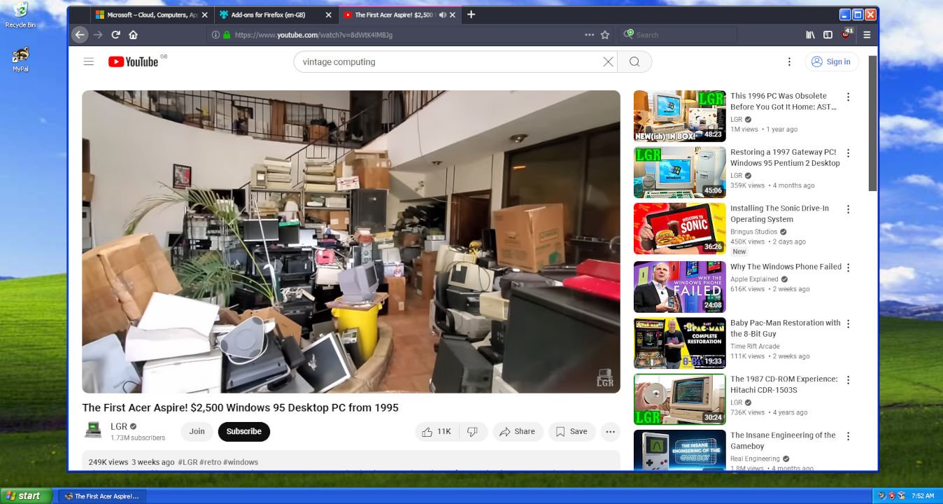 Screenshot of MyPal68 wbe browser running on Windows XP with a YouTube video open