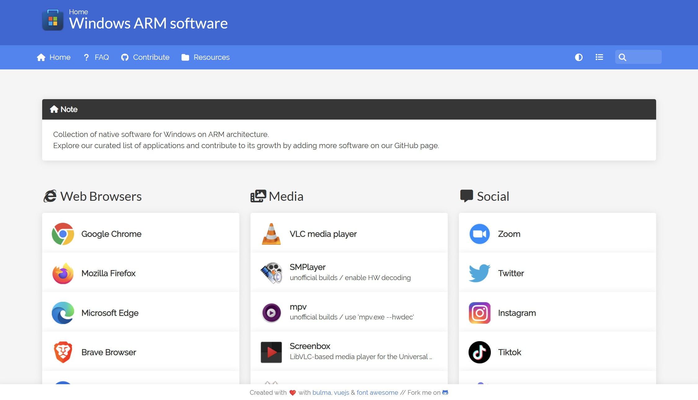 Website that works as a repository of software natively available for Windows on ARM