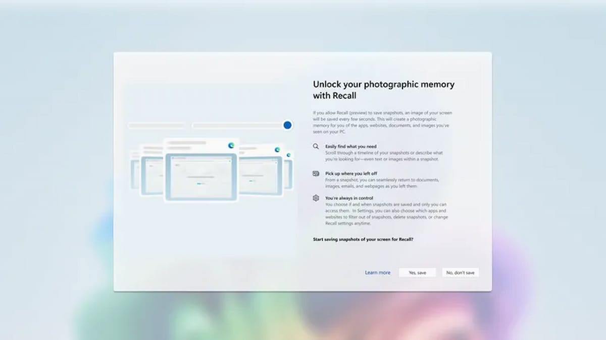 Image of the Windows Recall function to remember what is done on the PC