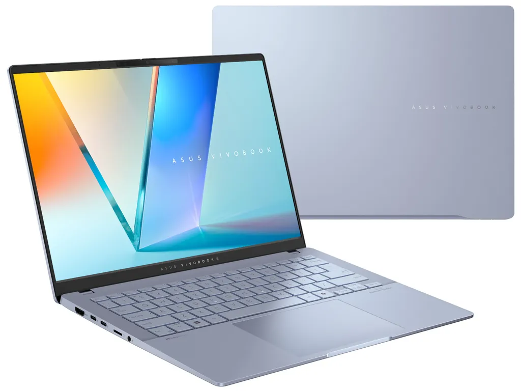 ASUS Vivobook S 14 promotional image in fog blue