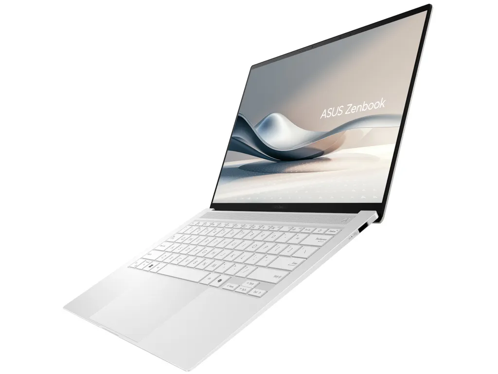 Promotional image of the new ASUS Zenbook S 14 in Scandinavian White