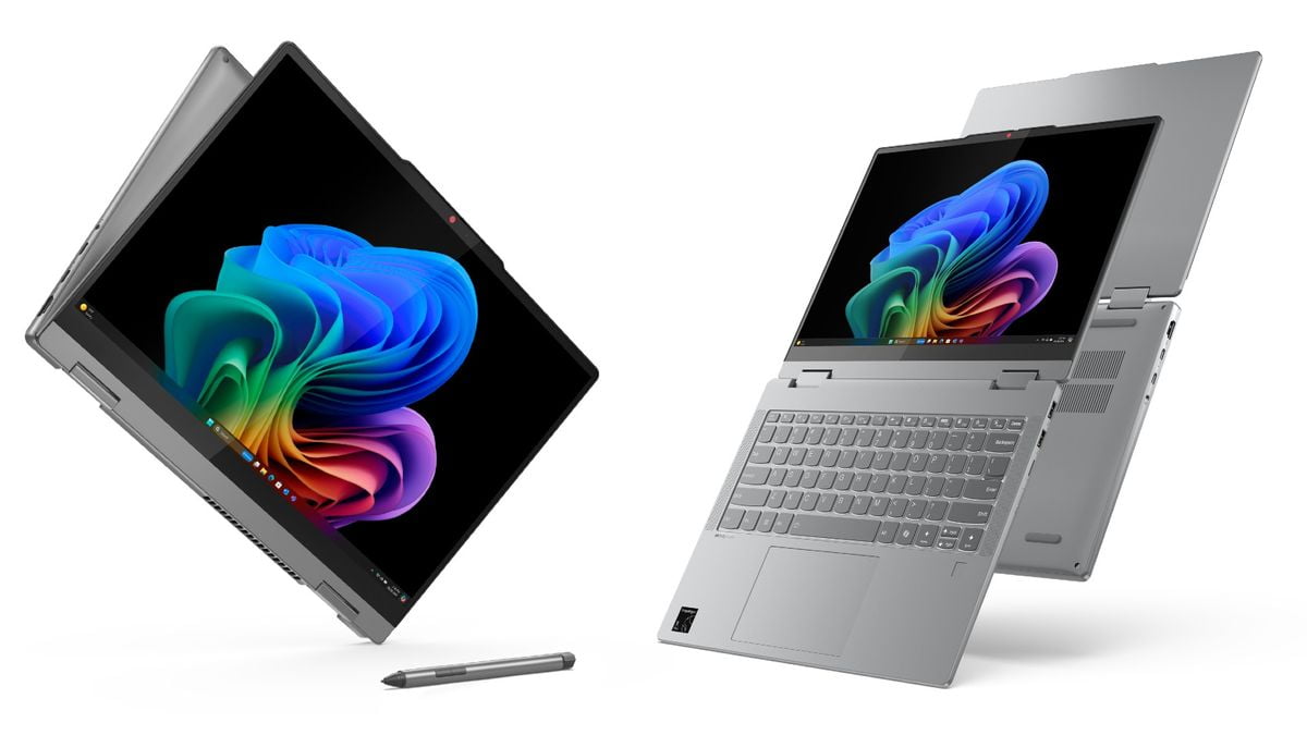 Promotional images of the new Lenovo IdeaPad 5x 14 2 in 1 with Snapdragon X Plus processor