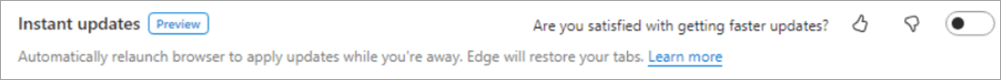 Screenshot of the setting that enables instant updates in Microsoft Edge