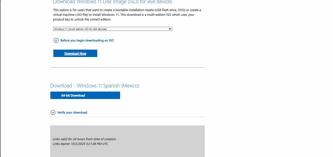 Screenshot showing the section to download the Windows 11 ISO image