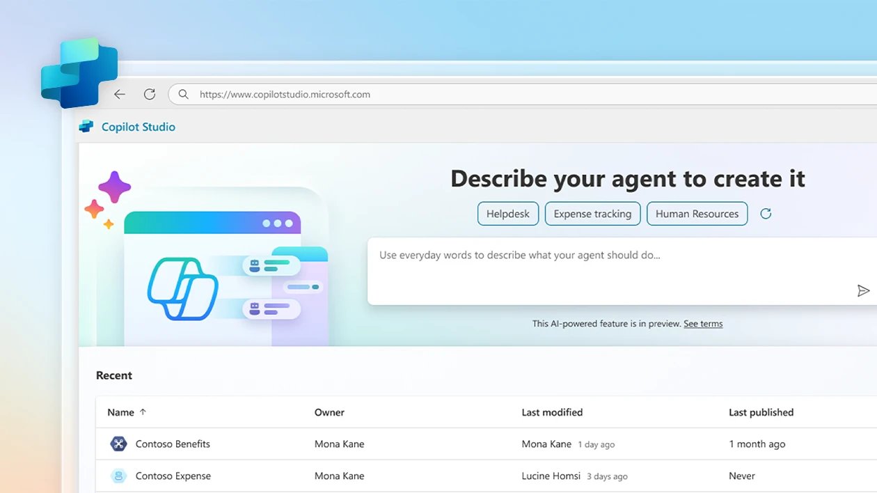 Screenshot of the interface for creating autonomous agents in Copilot Studio