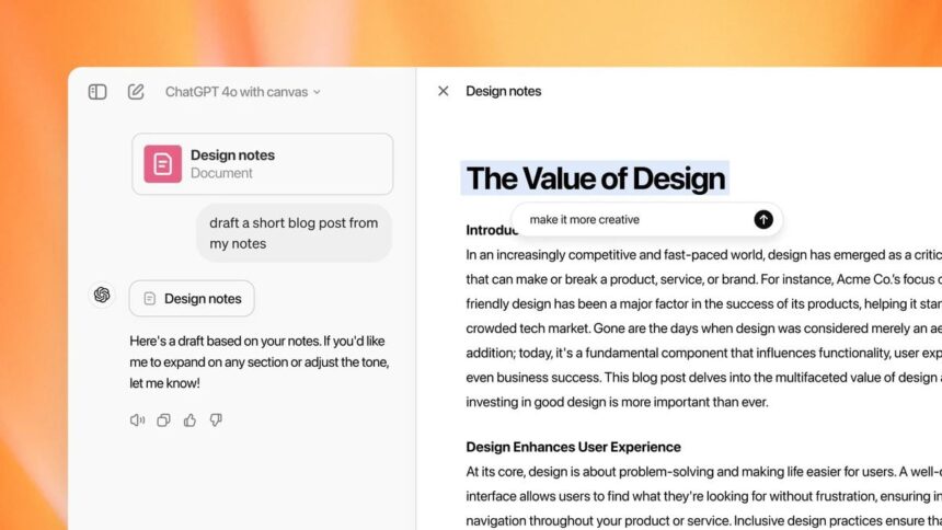 OpenAI launches ChatGPT Canva to edit AI-generated text and code