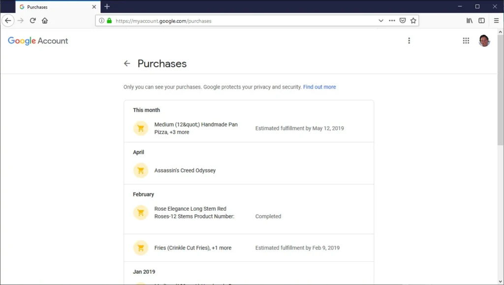 purchases through Gmail