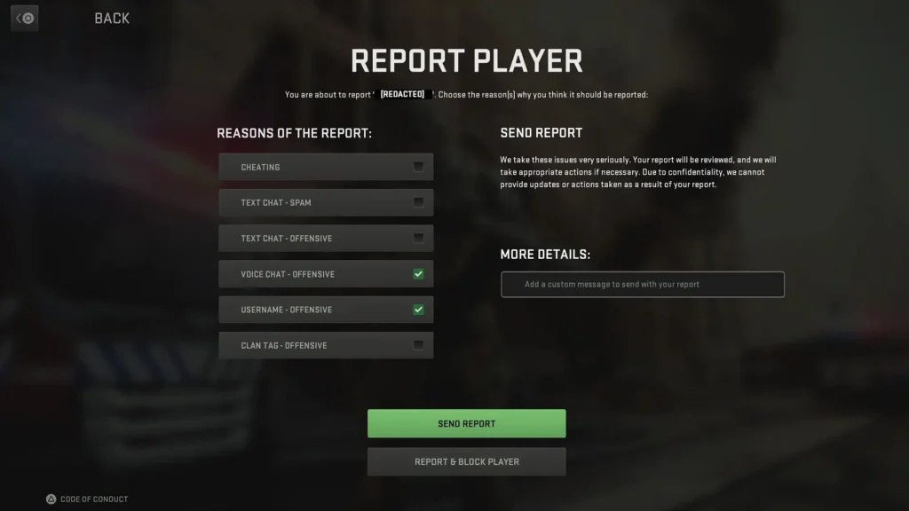 report player call of duty