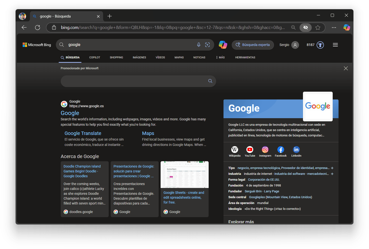 A screenshot showing a Microsoft tactic to prevent you from using Google