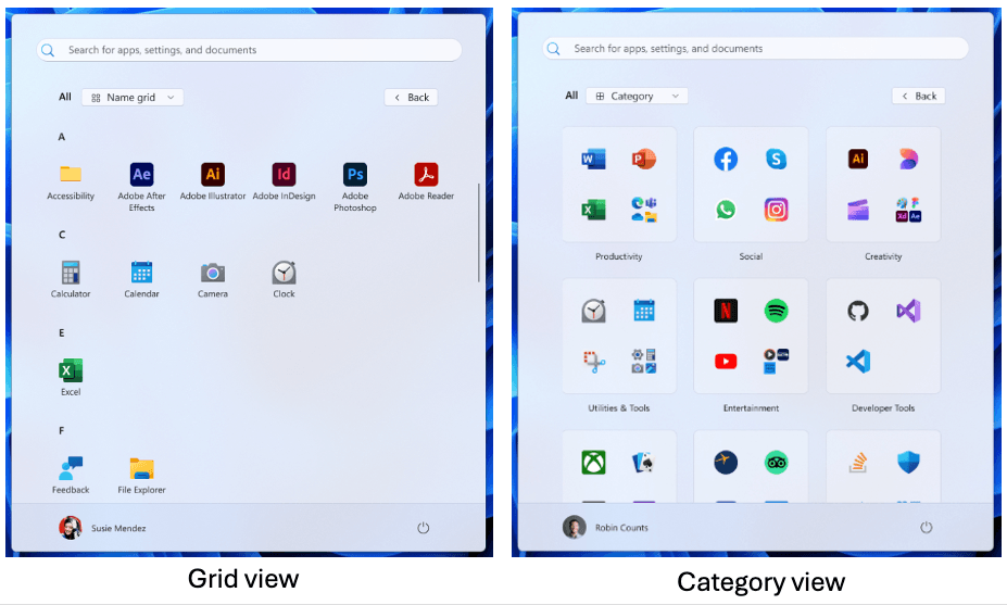 The new views of the Windows 11 start menu