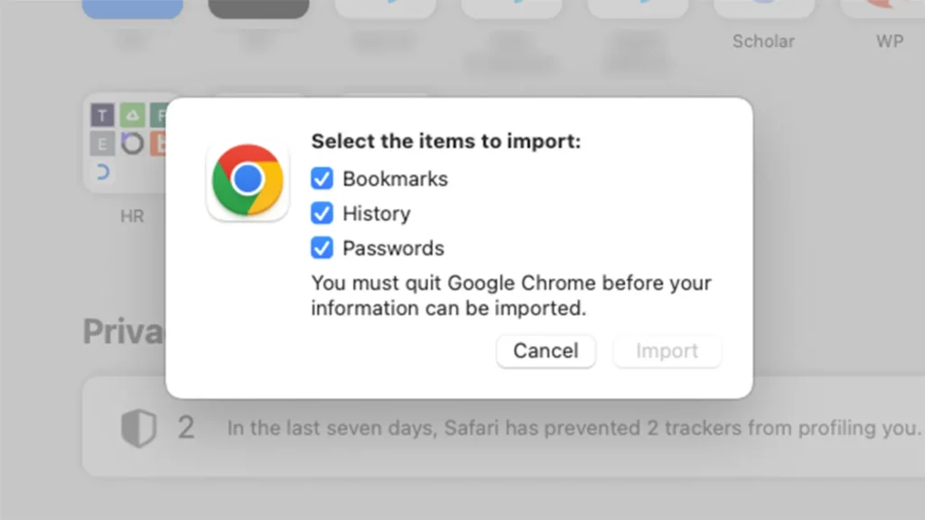 import data to Google Chrome