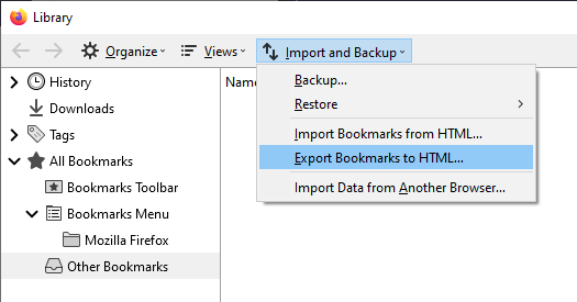 import data to Mozilla Firefox